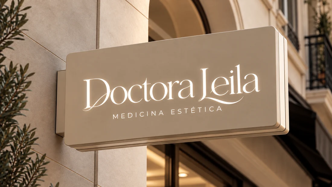 Branding para Doctora Leila, medicina estética: rótulo de la clínica